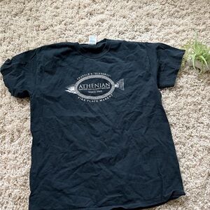 Black cotton Athenian Seafood Pike Place Market Seattle souvenir t-shirt